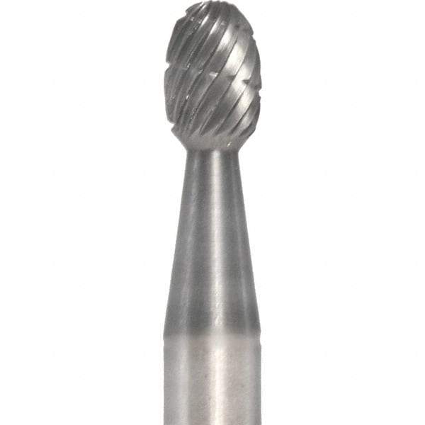 Made in USA - 1/4" Cut Diam, 1/4" Shank Diam, Oval Head Double Cut Burr - Carbide, 3/8" LOC, 2" OAL - Apex Tool & Supply