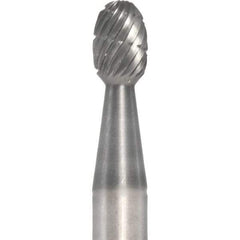 Made in USA - 1/4" Cut Diam, 1/4" Shank Diam, Oval Head Double Cut Burr - Carbide, 3/8" LOC, 2" OAL - Apex Tool & Supply