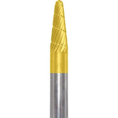 Made in USA - 1/4" Cut Diam, 1/4" Shank Diam, Cone Head Chipbreaker Cut Burr - Carbide, 5/8" LOC, 2" OAL - Apex Tool & Supply