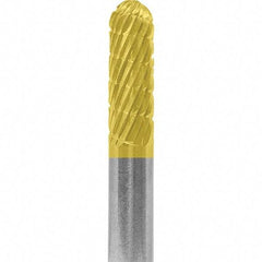 Made in USA - 1/4" Cut Diam, 1/4" Shank Diam, Cylinder with Radius Head Double Cut Burr - Carbide, 5/8" LOC, 2" OAL - Apex Tool & Supply