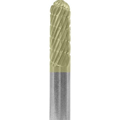 Made in USA - 1/4" Cut Diam, 1/4" Shank Diam, Cylinder with Radius Head Chipbreaker Cut Burr - Carbide, 5/8" LOC, 2" OAL - Apex Tool & Supply