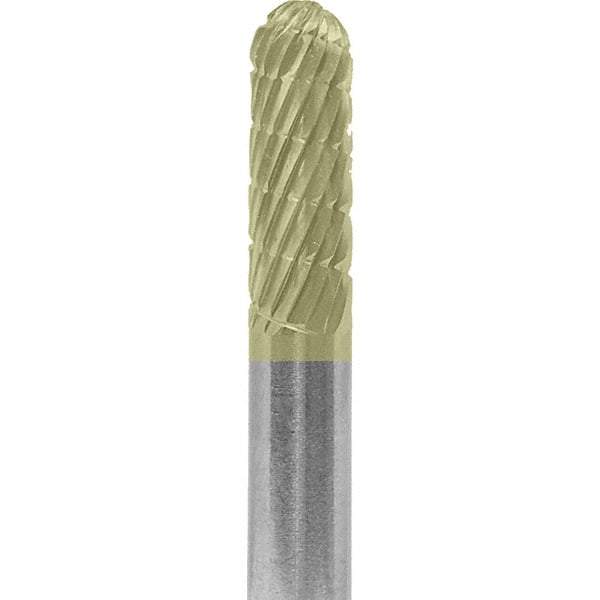 Made in USA - 1/4" Cut Diam, 1/4" Shank Diam, Cylinder with Radius Head Fastmill Cut Burr - Carbide, 5/8" LOC, 2" OAL - Apex Tool & Supply