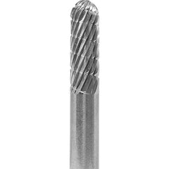 Made in USA - 1/4" Cut Diam, 1/4" Shank Diam, Cylinder with Radius Head Fastmill Cut Burr - Carbide, 5/8" LOC, 2" OAL - Apex Tool & Supply