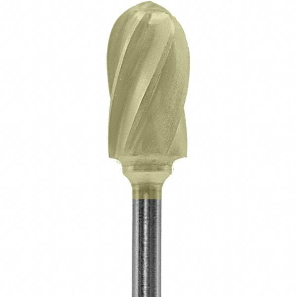 Made in USA - 1/4" Cut Diam, 0.0925" Shank Diam, Cylinder with Radius Head Aluma Cut Burr - Carbide, 1/2" LOC, 2" OAL - Apex Tool & Supply