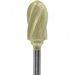 Made in USA - 1/4" Cut Diam, 0.0925" Shank Diam, Cylinder with Radius Head Aluma Cut Burr - Carbide, 1/2" LOC, 2" OAL - Apex Tool & Supply
