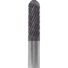 Made in USA - 1/4" Cut Diam, 1/4" Shank Diam, Cylinder with Radius Head Fastmill Cut Burr - Carbide, 5/8" LOC, 2" OAL - Apex Tool & Supply