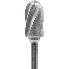 Made in USA - 1/4" Cut Diam, 0.0925" Shank Diam, Cylinder with Radius Head Aluma Cut Burr - Carbide, 1/2" LOC, 2" OAL - Apex Tool & Supply