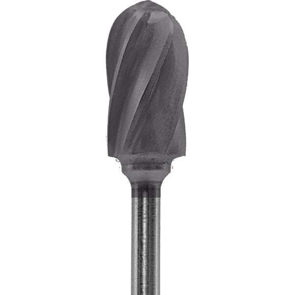 Made in USA - 1/4" Cut Diam, 0.0925" Shank Diam, Cylinder with Radius Head Aluma Cut Burr - Carbide, 1/2" LOC, 2" OAL - Apex Tool & Supply