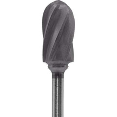 Made in USA - 1/4" Cut Diam, 0.0925" Shank Diam, Cylinder with Radius Head Aluma Cut Burr - Carbide, 1/2" LOC, 2" OAL - Apex Tool & Supply