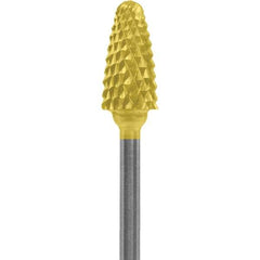 Made in USA - 1/4" Cut Diam, 0.0925" Shank Diam, Tree with Radius Head Diamond Cut Burr - Carbide, 1/2" LOC, 2" OAL - Apex Tool & Supply