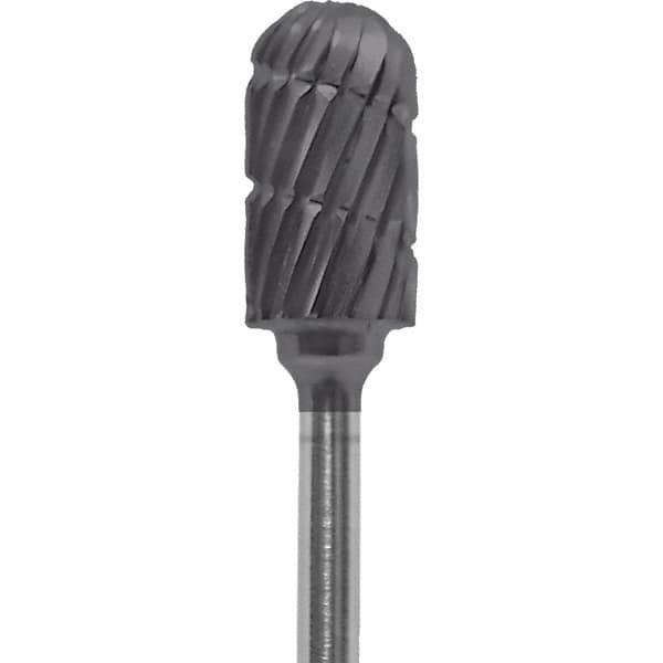 Made in USA - 1/4" Cut Diam, 0.0925" Shank Diam, Cylinder with Radius Head Chipbreaker Cut Burr - Carbide, 1/2" LOC, 2" OAL - Apex Tool & Supply