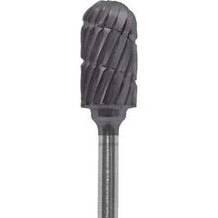 Made in USA - 1/4" Cut Diam, 0.0925" Shank Diam, Cylinder with Radius Head Chipbreaker Cut Burr - Carbide, 1/2" LOC, 2" OAL - Apex Tool & Supply