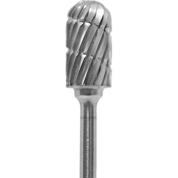 Made in USA - 1/4" Cut Diam, 0.0925" Shank Diam, Cylinder with Radius Head Chipbreaker Cut Burr - Carbide, 1/2" LOC, 2" OAL - Apex Tool & Supply