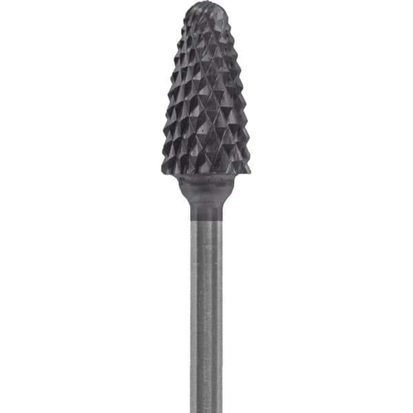 Made in USA - 6mm Cut Diam, 0.0925" Shank Diam, Tree with Radius Head Double Cut Burr - Carbide, 14mm LOC, 52mm OAL - Apex Tool & Supply