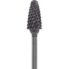 Made in USA - 1/4" Cut Diam, 0.0925" Shank Diam, Tree with Radius Head Diamond Cut Burr - Carbide, 1/2" LOC, 2" OAL - Apex Tool & Supply