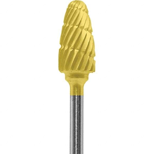 Made in USA - 6mm Cut Diam, 0.0925" Shank Diam, Tree with Radius Head Double Cut Burr - Carbide, 14mm LOC, 52mm OAL - Apex Tool & Supply