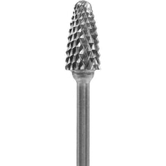 Made in USA - 1/4" Cut Diam, 0.0925" Shank Diam, Tree with Radius Head Diamond Cut Burr - Carbide, 1/2" LOC, 2" OAL - Apex Tool & Supply