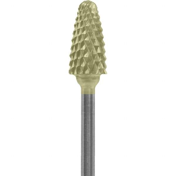 Made in USA - 6mm Cut Diam, 0.0925" Shank Diam, Tree with Radius Head Double Cut Burr - Carbide, 14mm LOC, 52mm OAL - Apex Tool & Supply