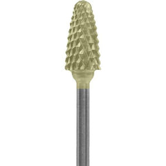 Made in USA - 6mm Cut Diam, 0.0925" Shank Diam, Tree with Radius Head Double Cut Burr - Carbide, 14mm LOC, 52mm OAL - Apex Tool & Supply