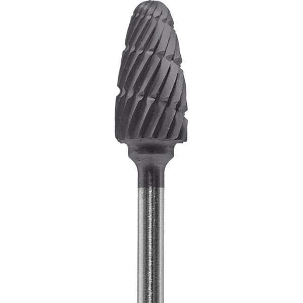Made in USA - 6mm Cut Diam, 0.0925" Shank Diam, Tree with Radius Head Double Cut Burr - Carbide, 14mm LOC, 52mm OAL - Apex Tool & Supply