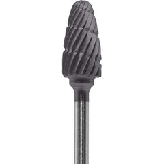 Made in USA - 6mm Cut Diam, 0.0925" Shank Diam, Tree with Radius Head Double Cut Burr - Carbide, 14mm LOC, 52mm OAL - Apex Tool & Supply