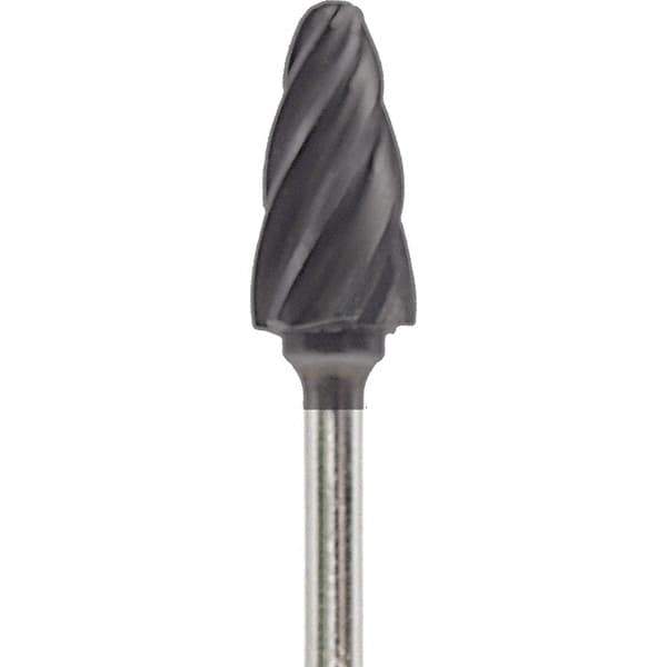 Made in USA - 1/4" Cut Diam, 0.0925" Shank Diam, Tree with Radius Head Aluma Cut Burr - Carbide, 1/2" LOC, 2" OAL - Apex Tool & Supply