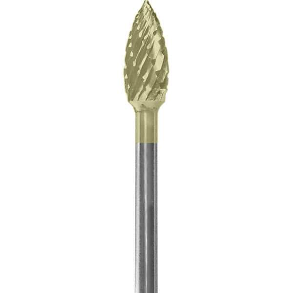 Made in USA - 3/16" Cut Diam, 0.0925" Shank Diam, Flame Head Double Cut Burr - Carbide, 3/8" LOC, 1-7/8" OAL - Apex Tool & Supply