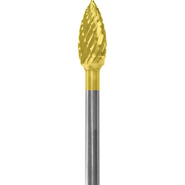 Made in USA - 3/16" Cut Diam, 0.0925" Shank Diam, Flame Head Double Cut Burr - Carbide, 3/8" LOC, 1-7/8" OAL - Apex Tool & Supply