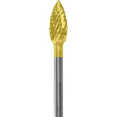 Made in USA - 3/16" Cut Diam, 0.0925" Shank Diam, Flame Head Double Cut Burr - Carbide, 3/8" LOC, 1-7/8" OAL - Apex Tool & Supply