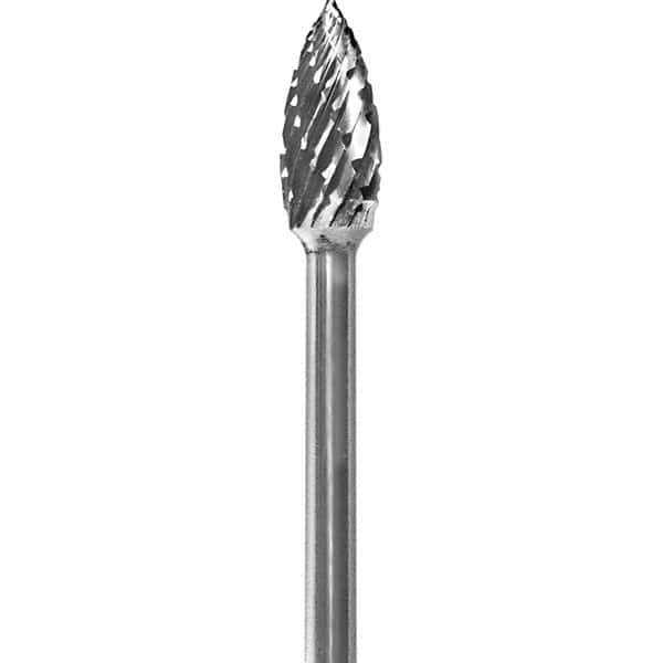 Made in USA - 3/16" Cut Diam, 0.0925" Shank Diam, Flame Head Double Cut Burr - Carbide, 3/8" LOC, 1-7/8" OAL - Apex Tool & Supply