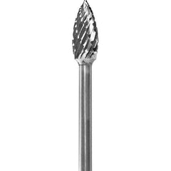 Made in USA - 3/16" Cut Diam, 0.0925" Shank Diam, Flame Head Double Cut Burr - Carbide, 3/8" LOC, 1-7/8" OAL - Apex Tool & Supply