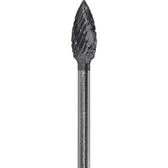 Made in USA - 3/16" Cut Diam, 0.0925" Shank Diam, Flame Head Diamond Cut Burr - Carbide, 3/8" LOC, 1-7/8" OAL - Apex Tool & Supply