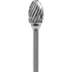 Made in USA - 1/4" Cut Diam, 0.0925" Shank Diam, Oval Head Chipbreaker Cut Burr - Carbide, 3/8" LOC, 1-7/8" OAL - Apex Tool & Supply