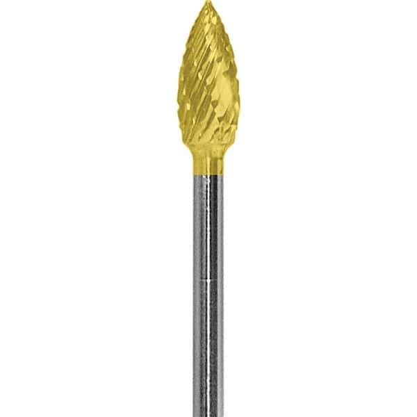 Made in USA - 3/16" Cut Diam, 0.0925" Shank Diam, Flame Head Diamond Cut Burr - Carbide, 3/8" LOC, 1-7/8" OAL - Apex Tool & Supply