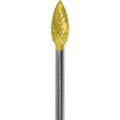 Made in USA - 3/16" Cut Diam, 0.0925" Shank Diam, Flame Head Diamond Cut Burr - Carbide, 3/8" LOC, 1-7/8" OAL - Apex Tool & Supply