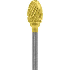 Made in USA - 1/4" Cut Diam, 0.0925" Shank Diam, Oval Head Chipbreaker Cut Burr - Carbide, 3/8" LOC, 1-7/8" OAL - Apex Tool & Supply