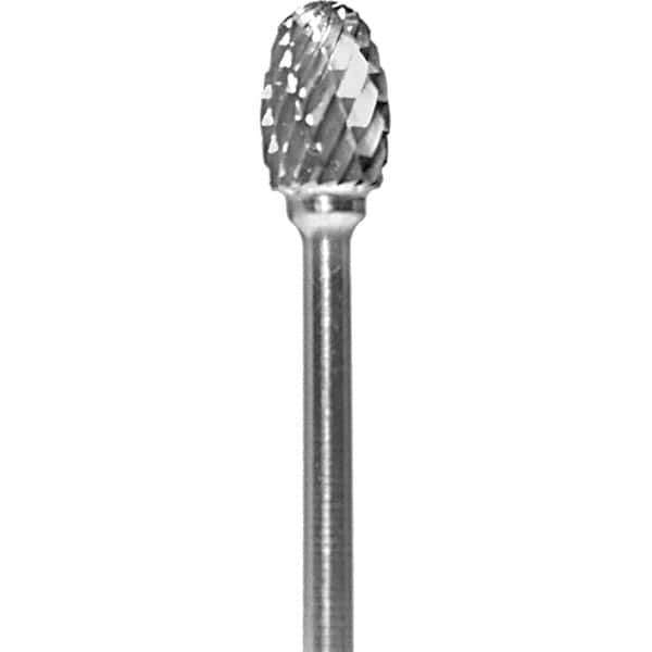 Made in USA - 1/4" Cut Diam, 0.0925" Shank Diam, Oval Head Double Cut Burr - Carbide, 3/8" LOC, 1-7/8" OAL - Apex Tool & Supply