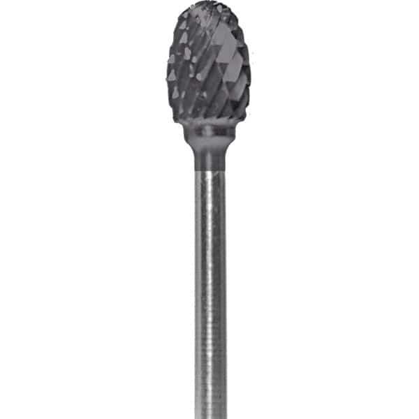 Made in USA - 1/4" Cut Diam, 0.0925" Shank Diam, Oval Head Double Cut Burr - Carbide, 3/8" LOC, 1-7/8" OAL - Apex Tool & Supply