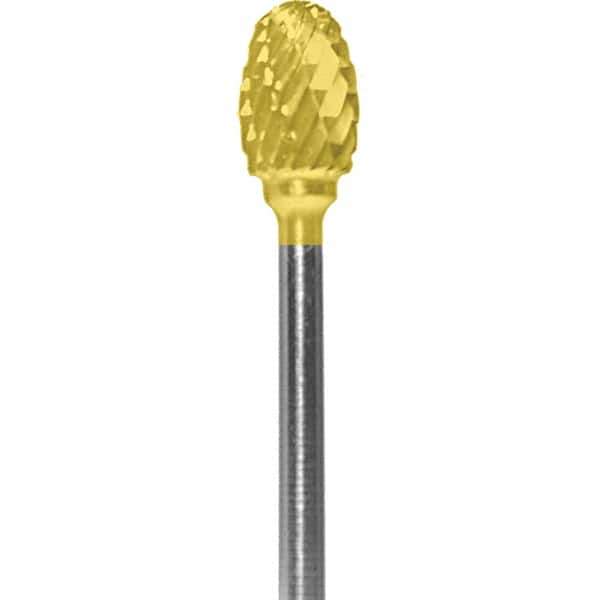 Made in USA - 1/4" Cut Diam, 0.0925" Shank Diam, Oval Head Double Cut Burr - Carbide, 3/8" LOC, 1-7/8" OAL - Apex Tool & Supply