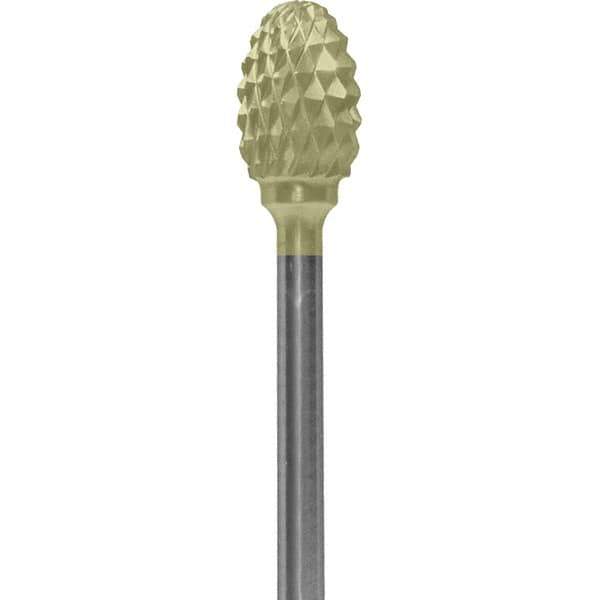 Made in USA - 1/4" Cut Diam, 0.0925" Shank Diam, Oval Head Diamond Cut Burr - Carbide, 3/8" LOC, 1-7/8" OAL - Apex Tool & Supply