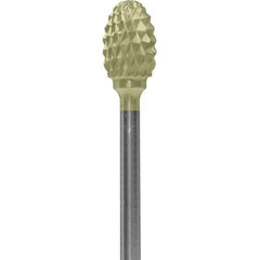 Made in USA - 1/4" Cut Diam, 0.0925" Shank Diam, Oval Head Diamond Cut Burr - Carbide, 3/8" LOC, 1-7/8" OAL - Apex Tool & Supply