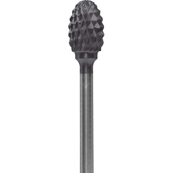 Made in USA - 1/4" Cut Diam, 0.0925" Shank Diam, Oval Head Diamond Cut Burr - Carbide, 3/8" LOC, 1-7/8" OAL - Apex Tool & Supply