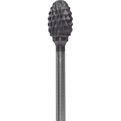 Made in USA - 1/4" Cut Diam, 0.0925" Shank Diam, Oval Head Diamond Cut Burr - Carbide, 3/8" LOC, 1-7/8" OAL - Apex Tool & Supply