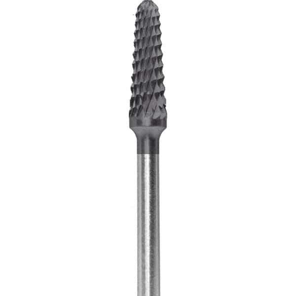 Made in USA - 5/32" Cut Diam, 0.0925" Shank Diam, Cone Head Diamond Cut Burr - Carbide, 1/2" LOC, 2" OAL - Apex Tool & Supply