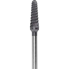 Made in USA - 5/32" Cut Diam, 0.0925" Shank Diam, Cone Head Diamond Cut Burr - Carbide, 1/2" LOC, 2" OAL - Apex Tool & Supply