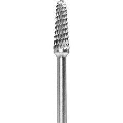 Made in USA - 5/32" Cut Diam, 0.0925" Shank Diam, Cone Head Diamond Cut Burr - Carbide, 1/2" LOC, 2" OAL - Apex Tool & Supply
