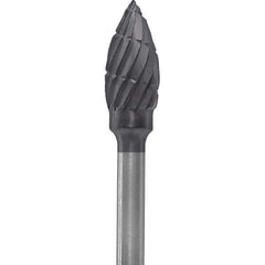 Made in USA - 3/16" Cut Diam, 0.0925" Shank Diam, Flame Head Chipbreaker Cut Burr - Carbide, 3/8" LOC, 1-7/8" OAL - Apex Tool & Supply