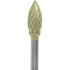 Made in USA - 3/16" Cut Diam, 0.0925" Shank Diam, Flame Head Chipbreaker Cut Burr - Carbide, 3/8" LOC, 1-7/8" OAL - Apex Tool & Supply