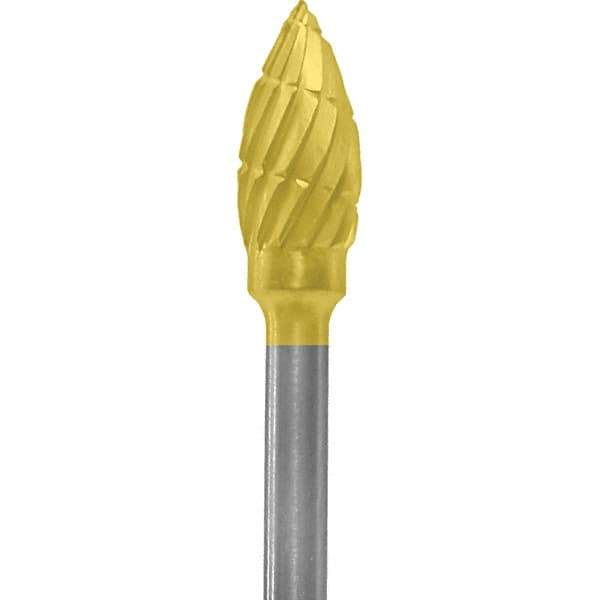 Made in USA - 3/16" Cut Diam, 0.0925" Shank Diam, Flame Head Chipbreaker Cut Burr - Carbide, 3/8" LOC, 1-7/8" OAL - Apex Tool & Supply