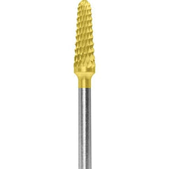 Made in USA - 5/32" Cut Diam, 0.0925" Shank Diam, Cone Head Diamond Cut Burr - Carbide, 1/2" LOC, 2" OAL - Apex Tool & Supply